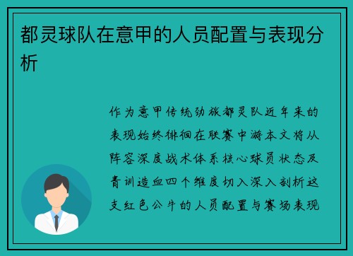 都灵球队在意甲的人员配置与表现分析